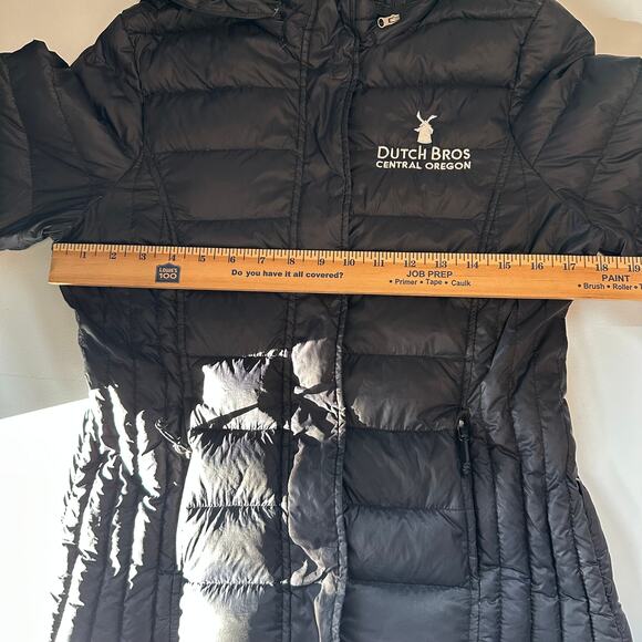 Dutch Bros Central Oregon Puffer Jacket Small Black Hooded Down Insulated Coat - Picture 9 of 10